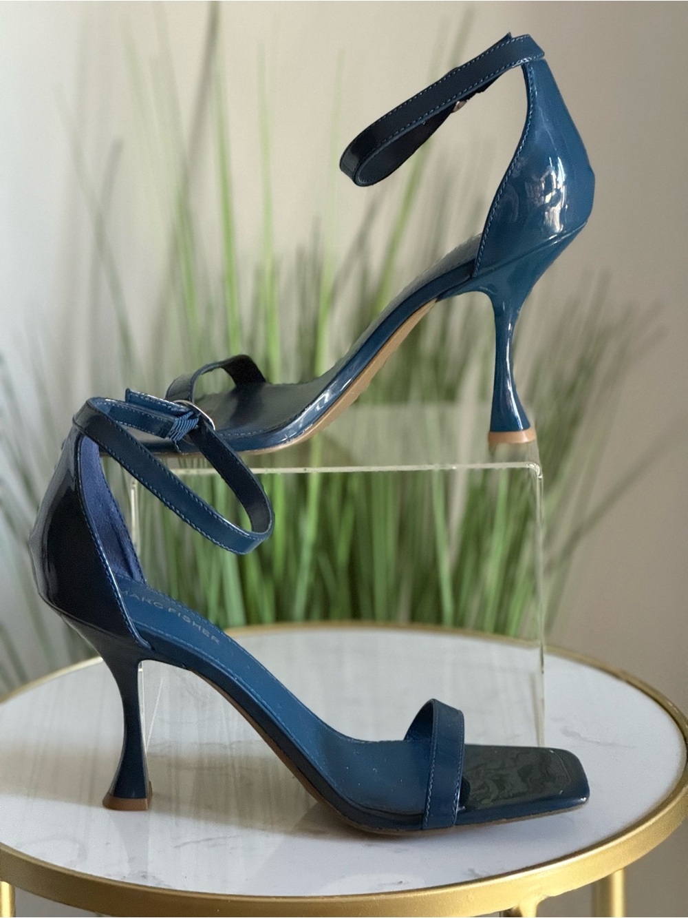 Marc Fisher Alona Teal Patent Ankle-Strap Women's Heels